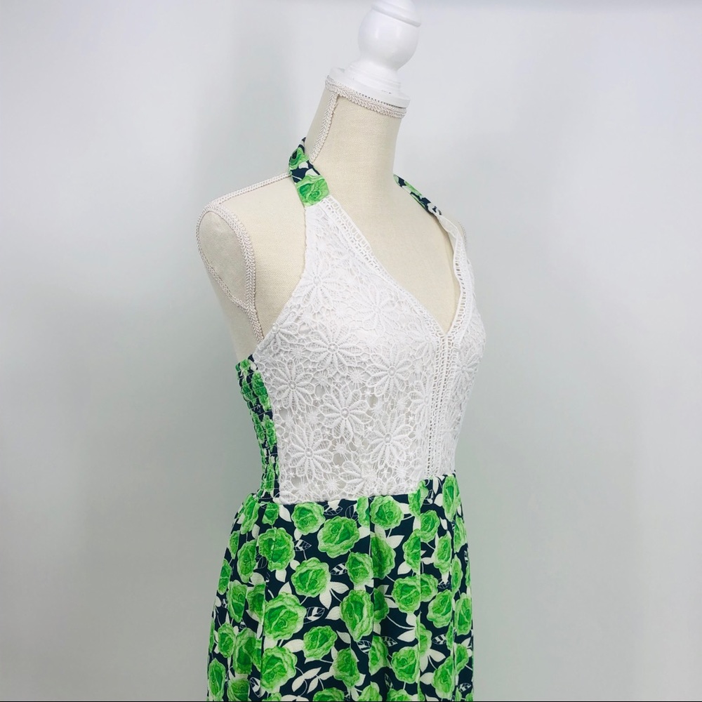 "BE YOU TIFUL" HALTER DRESS Ladies  FLORAL BLUE GREEN LACE Small NWT